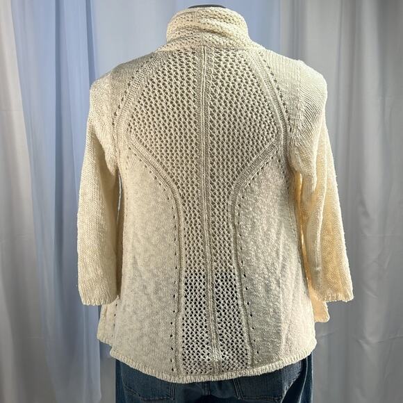 Anthropologie Moth knit cream cotton blend open front cardigan M - Picture 2 of 8